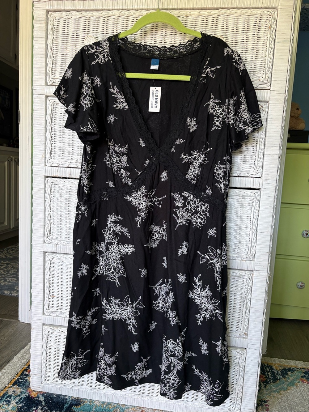 Old Navy Black Mini Dress with White Floral Print